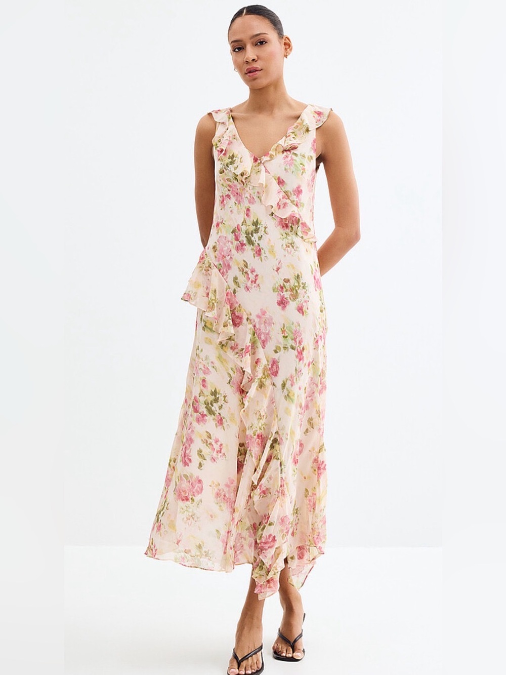 Lucy Paris Stella Pink Floral Ruffle Midi Dress Large BNWT